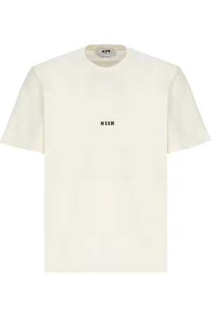 Msgm Homme, Tops, , Taille: L T-shirt en Coton Ivoire avec Logo