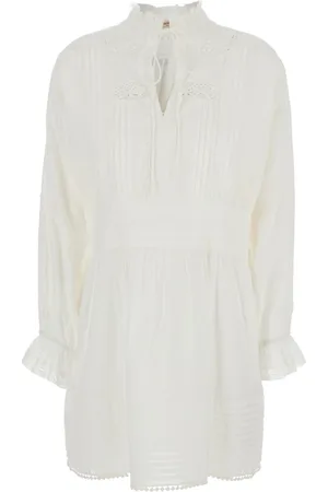 Twin-Set Femme, Robes, Blanc, Taille: 38 FR Robe Blanche Brodée en Coton