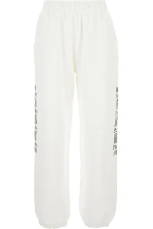 Pinko Femme, Pantalons, Blanc, Taille: 40 FR Pantalon blanc élastique avec cordon de serrage et impression latérale