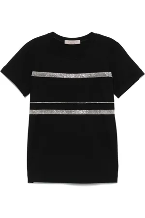 D.EXTERIOR Homme, Tops, Noir, Taille: S T-shirt Noir à Col Rond avec Détail Monili