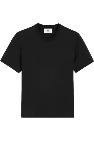 Ami Femme, Tops, Noir, Taille: 40 FR T-shirt Décontracté en Coton Noir à Manches Courtes