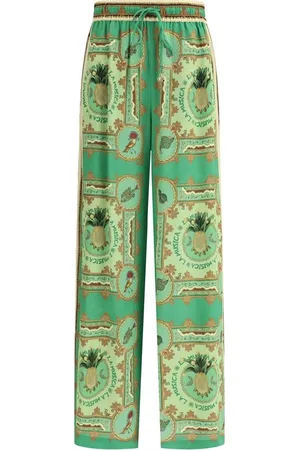 ALÉMAIS Femme, Pantalons, Vert, Taille: 42 FR Pantalon Large La Musica en Soie
