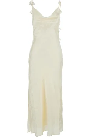 ROTATE Femme, Robes, Blanc, Taille: 36 FR Robe Blanche en Soie Florale avec Encolure Drapée