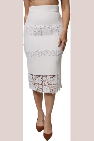 Dolce & Gabbana Femme, Jupes, Blanc, Taille: 40 FR Jupe Crayon en Dentelle Florale Blanche