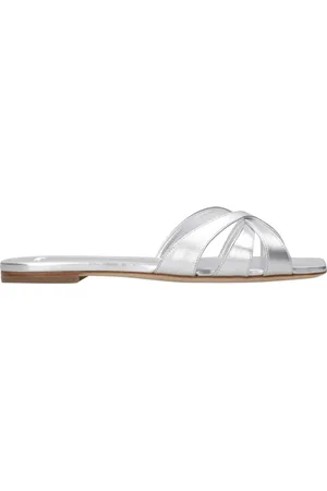3Juin Femme, Chaussures, Gris, Taille: 37 EU Sandales en Cuir Argent avec Finition Laminée