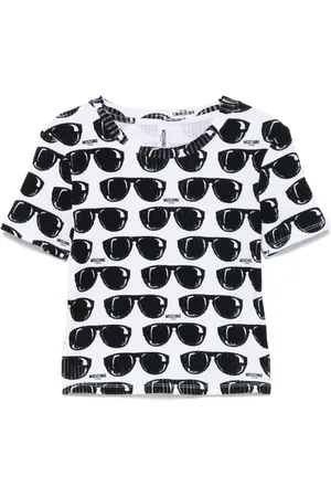 Moschino Femme, Tops, Multicolore, Taille: 38 FR Haut Blanc à Col Rond et Manches Courtes
