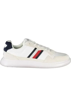 Tommy Hilfiger Homme, Chaussures, Blanc, Taille: 41 EU Baskets en Cuir Blanc avec Logo Brodé