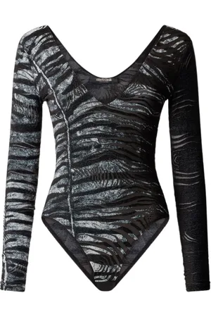 Roberto Cavalli Femme, Tops, Noir, Taille: 44 FR Body avec Motif Zèbre et Peau de Tigre