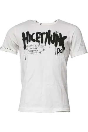 Dolce & Gabbana Homme, Tops, Blanc, Taille: S T-shirt en Coton Blanc à Imprimé Graphique et Col Rond