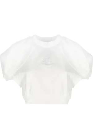 Vivienne Westwood Femme, Tops, Blanc, Taille: 38 FR Haut en Coton Blanc avec Broderie Orb