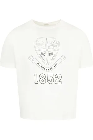 BODE Homme, Tops, Blanc, Taille: L T-shirt à Col Rond avec Imprimé Graphique