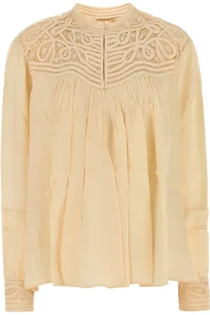 BODE Femme, Blouses et Chemises, Jaune, Taille: 38 FR Chemisier en Satin Crème avec Broderie