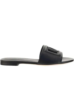 Dolce & Gabbana Femme, Chaussures, Noir, Taille: 40 EU Sandales avec Semelle Plate et Logo en Relief