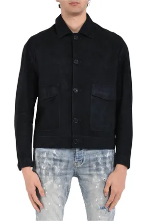 SALVATORE SANTORO Homme, Vestes, Bleu, Taille: 2XL Veste en cuir suédé avec boutons-pression