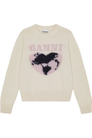 Ganni Femme, Pulls, Blanc, Taille: 42 FR Pull en Laine Douce Col Rond Blanc