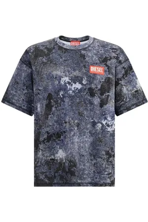 Diesel Homme, Tops, Bleu, Taille: M T-shirt en tissu dévoré avec patch monogramme
