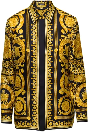 VERSACE Femme, Blouses et Chemises, Multicolore, Taille: 38 FR Chemise en Soie à Imprimé Barocco Manches Longues