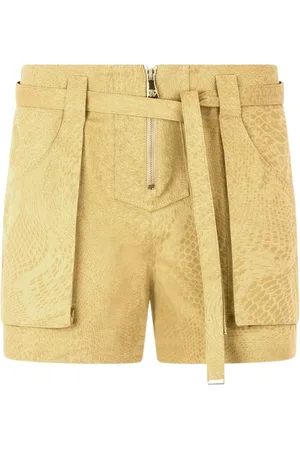 Roberto Cavalli Femme, Shorts, Brun, Taille: 34 FR Shorts en Coton Imprimé Python avec Ceinture
