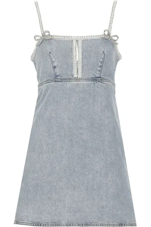 Self-Portrait Femme, Robes, Bleu, Taille: 36 FR Robe en Coton Bleu Clair avec Bretelles Perlées