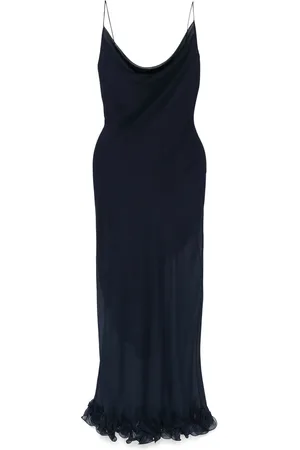 ROTATE Femme, Robes, Bleu, Taille: 42 FR Robe Bleu Marine Col Drapé
