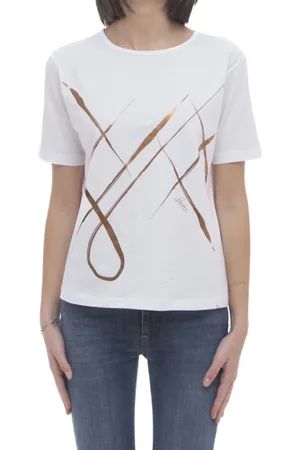 HERNO Femme, Tops, Blanc, Taille: 38 FR T-shirt avec impression en feuille