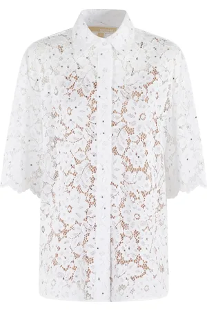 Michael Kors Femme, Blouses et Chemises, Blanc, Taille: 36 FR Chemisier en dentelle florale cloutée