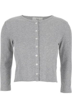 DUNST Femme, Pulls, Gris, Taille: 40 FR Pulls Gris Pointelle Crewneck Cardigan