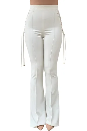 Elisabetta Franchi Femme, Pantalons, Blanc, Taille: 38 FR Mélange Élégant de Polyester et Élasthanne