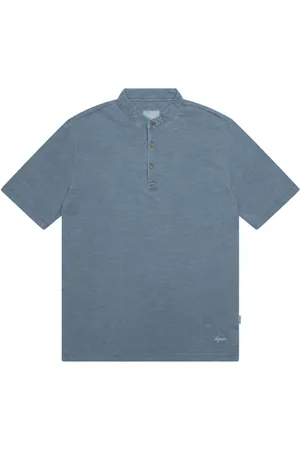 At.p.Co Homme, Tops, Bleu, Taille: L T-shirt en Coton Bleu Clair avec Col Mandarin