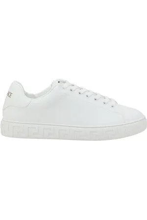 VERSACE Homme, Chaussures, Blanc, Taille: 45 EU Baskets en cuir de veau embossé à lacets