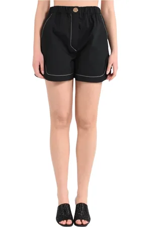 Sportmax Femme, Shorts, Noir, Taille: 38 FR Shorts en Popeline de Coton à Taille Élastique