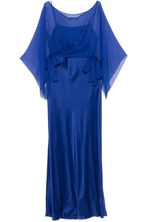 Alberta Ferretti Femme, Robes, Bleu, Taille: 42 FR Robe Longue en Satin et Mousseline Bleue