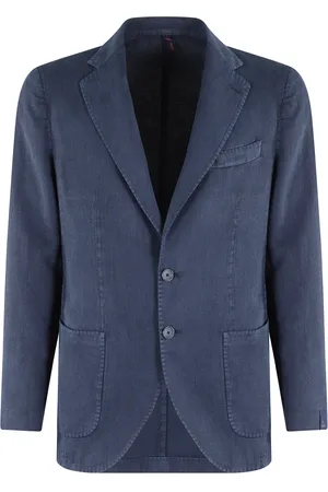 Biagio Santaniello Homme, Vestes, Bleu, Taille: 3XL Veste Bleue Légère en Mélange de Lin