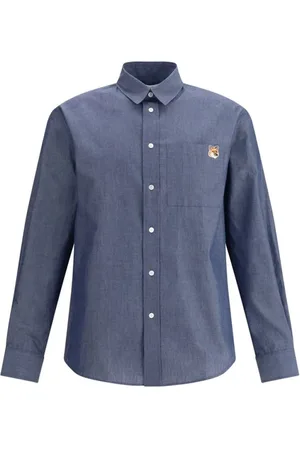 Maison Kitsuné Homme, Chemises, Bleu, Taille: L Chemise en Coton avec Renard Iconique