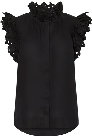 Copenhagen Muse Femme, Blouses et Chemises, Noir, Taille: 40 FR Chemise noire en lin avec col à volants
