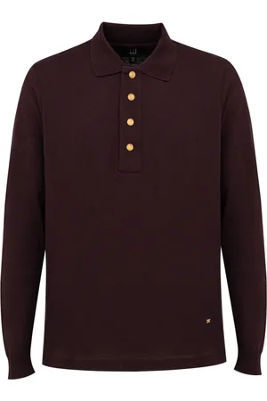 Dunhill Homme, Tops, Brun, Taille: M Polo Bordeaux en Cachemire à Manches Longues