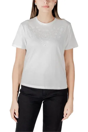 JACQUELINE DE YONG Femme, Tops, Blanc, Taille: 38 FR T-shirt Blanc en Coton à Manches Courtes