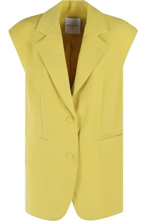 Isabelle Blanche Femme, Vestes, Jaune, Taille: 36 FR Gilet Moutarde en Cady avec Revers