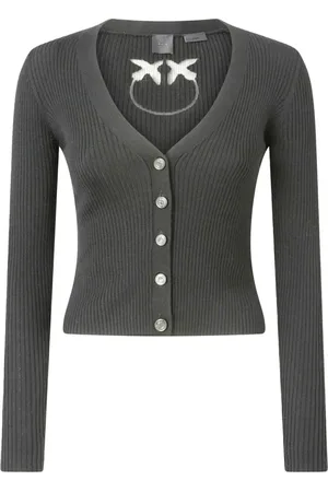 Pinko Femme, Pulls, Gris, Taille: 42 FR Gilet en Laine Transparent avec Logo