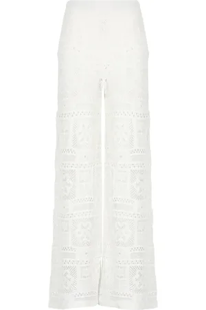 D.EXTERIOR Femme, Pantalons, Blanc, Taille: 36 FR Pantalon en coton blanc avec détails perforés