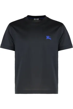 Burberry Homme, Tops, Noir, Taille: L T-shirt en coton à encolure ras du cou côtelée
