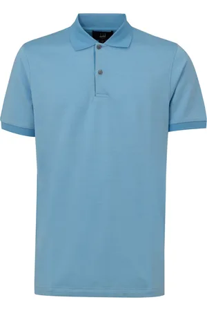 Dunhill Homme, Tops, Bleu, Taille: M Polo en Coton et Soie Bleu Ciel