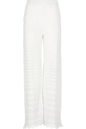 D.EXTERIOR Femme, Pantalons, Blanc, Taille: 38 FR Pantalon Blanc en Mélange de Coton à Taille Élastique