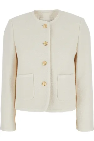 DUNST Femme, Vestes, Blanc, Taille: 40 FR Veste Blanche en Mélange de Coton avec Bouton Bijou