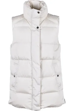 Woolrich Femme, Vestes, Blanc, Taille: 38 FR Gilet Doudoune Sans Manches Fermeture Éclair Doublure Plume