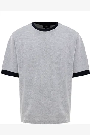 Dunhill Homme, Tops, Gris, Taille: M T-shirt en Coton Piqué Gris avec Col Bleu