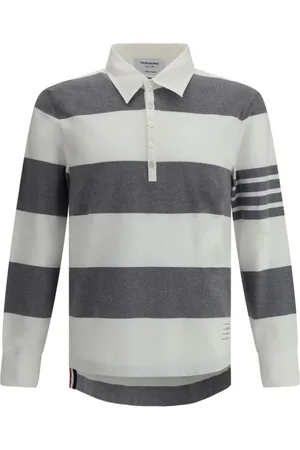 Thom Browne Homme, Tops, Gris, Taille: S Polo à Manches Longues à Rayures