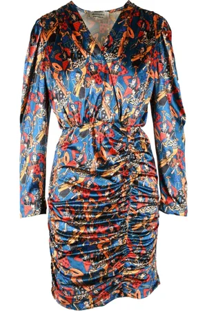 ALESSANDRO ENRIQUEZ Femme, Robes, Multicolore, Taille: 36 FR Robe Velours Courte Manches Bouffantes