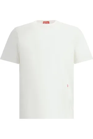 Diesel Homme, Tops, Blanc, Taille: M T-shirt moderne avec monogramme et fentes latérales
