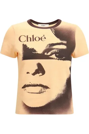 Chloé Femme, Tops, Brun, Taille: 42 FR Maxi Face Ribbed Crew Neck T-shirt